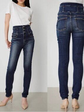 MOUSSY Ultra High Waist Distressed Indigo Stretch Bodycon Skinny Jeans 27